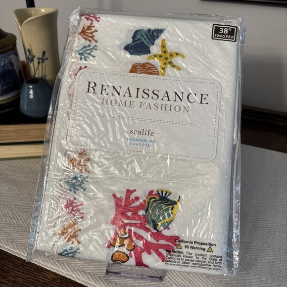 Renaissance Home Fashion Sealife Embroidered Swag Pair 56x38" New Beach Ocean